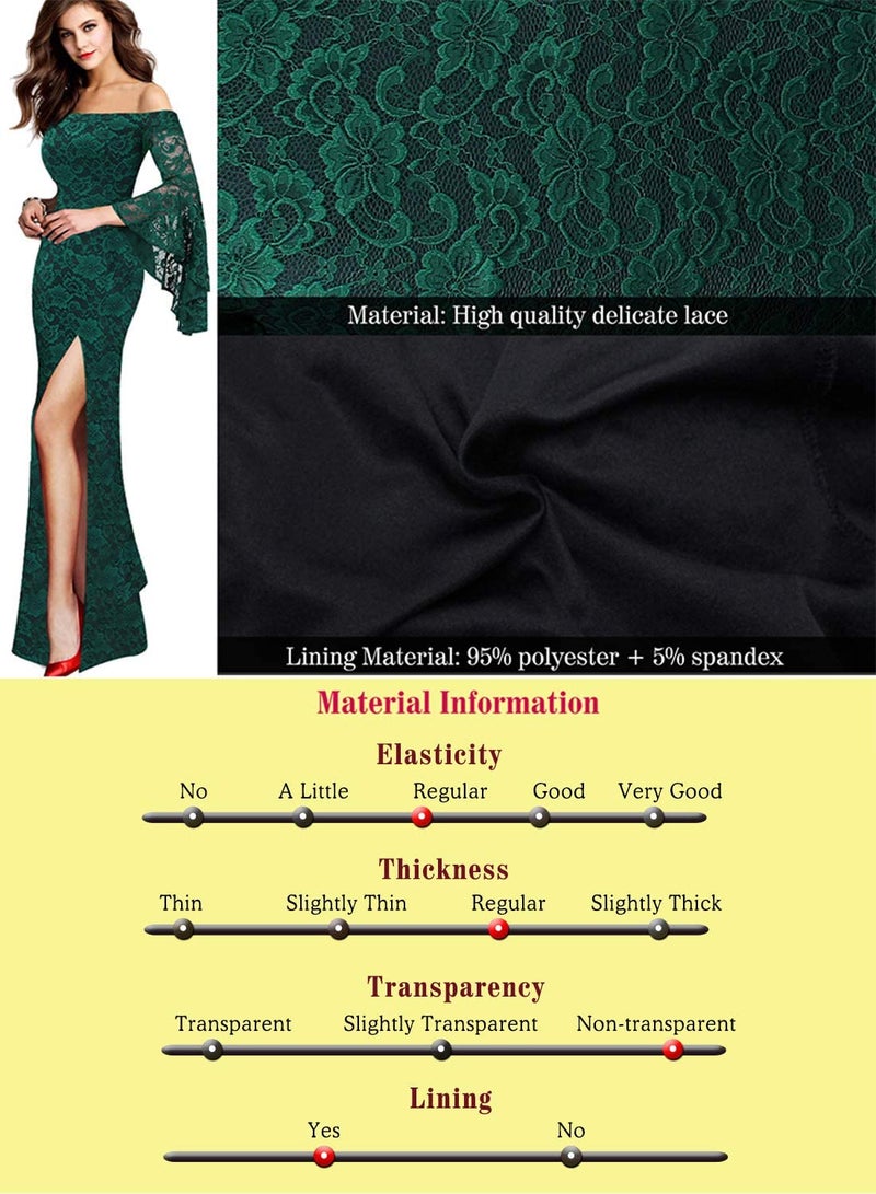 VFSHOW Womens Floral Lace Off Shoulder Bell Sleeve Formal Evening Maxi Dress 1810 GRN XXL - Image 5